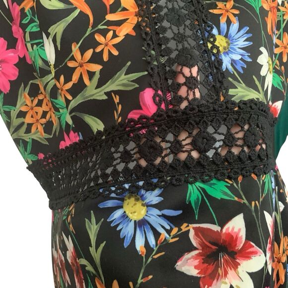 Alexia Admor Lace Trim Fit And Flare Floral Short Sleeve Dress Size 12 - Picture 7 of 15